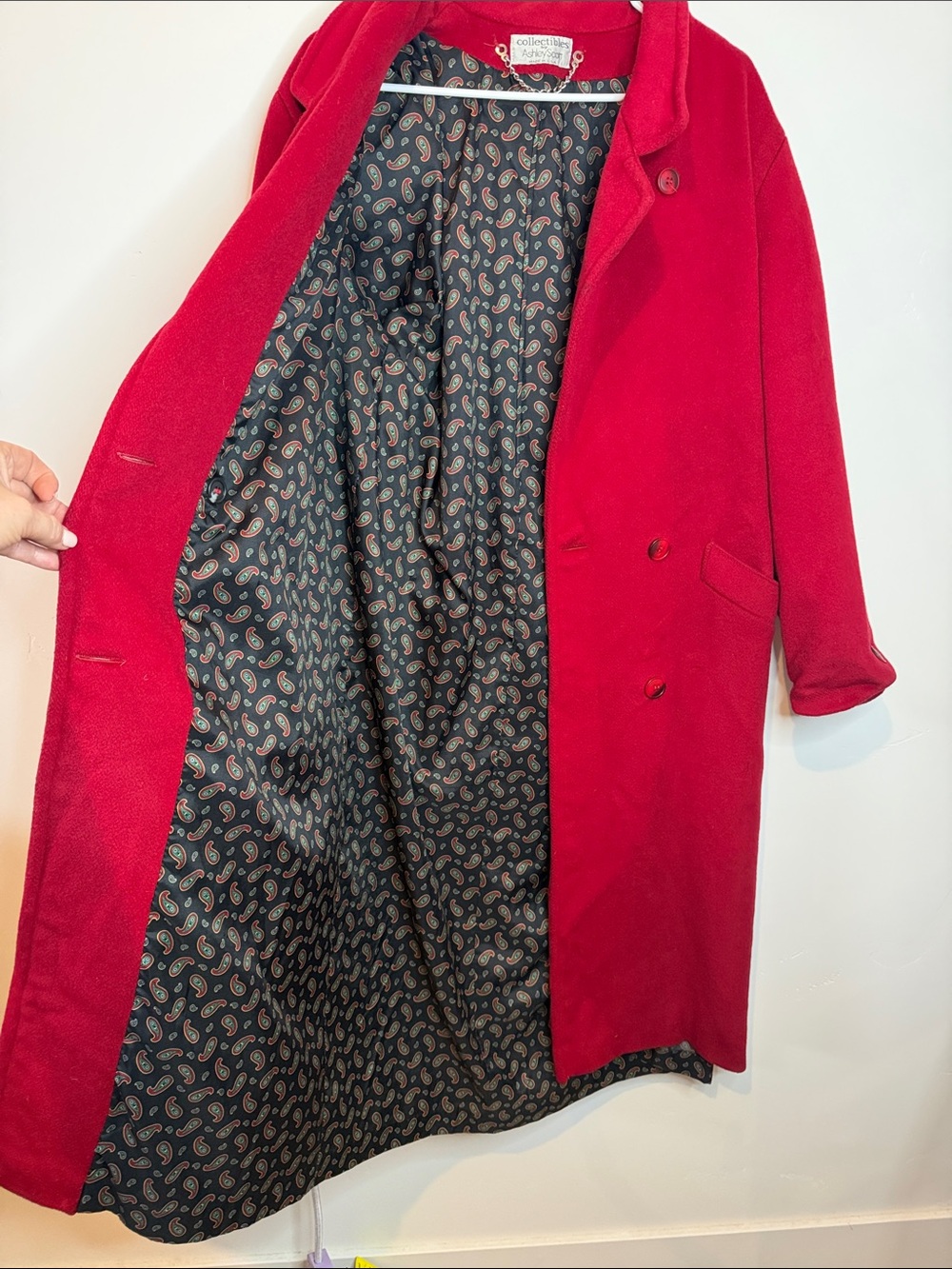 Women's Wool Red Double-Breasted Trench Coat by Collection - Picture 2 of 13